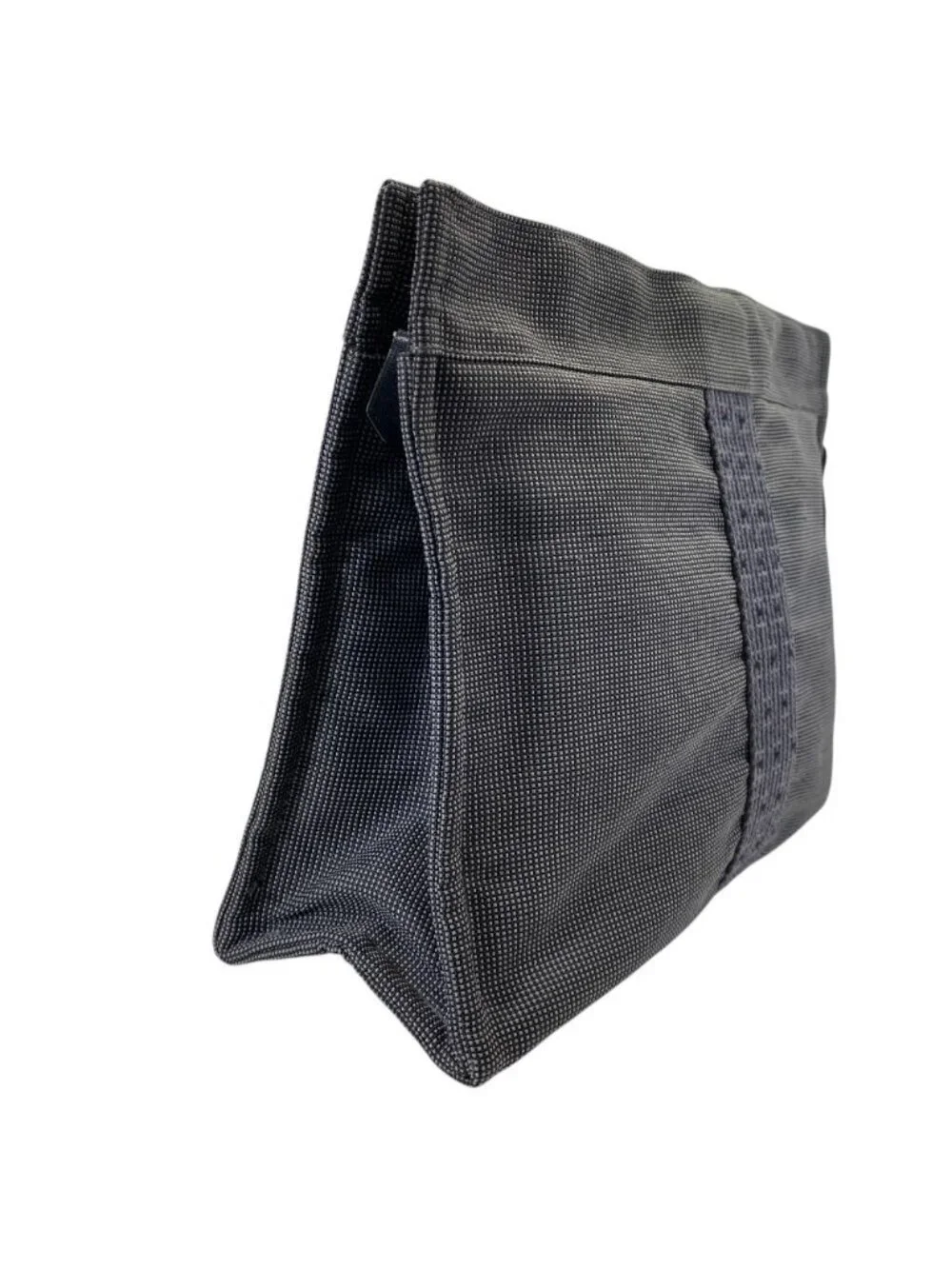 Hermes Her Line Pouch MM Clutch Multi Case Gray Canvas Polyester Logo Sophistica - Picture 6 of 9